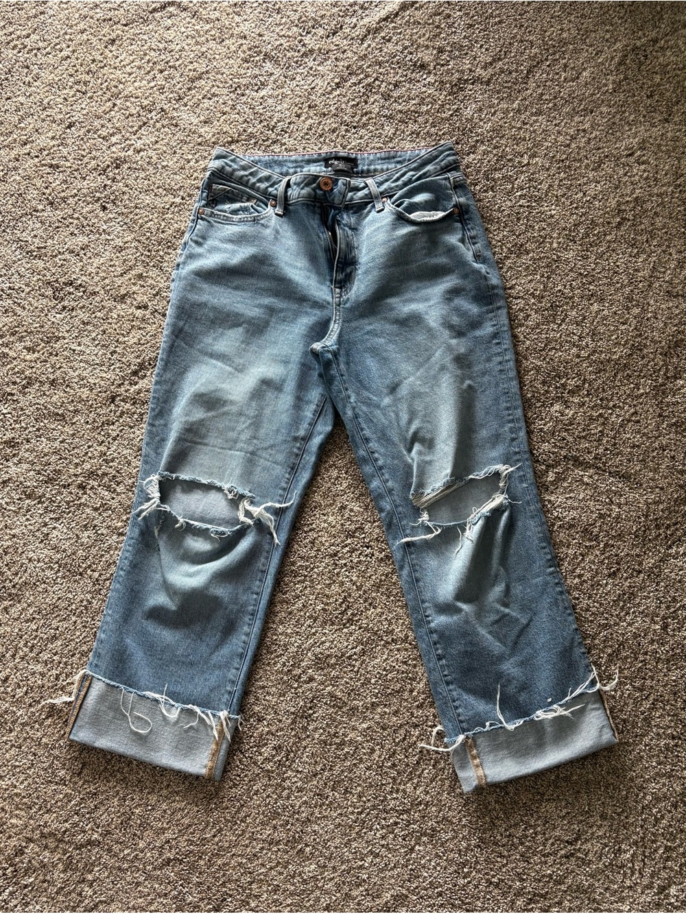 Light Blue Distressed Boyfriend Jeans - Casual Relaxed Fit